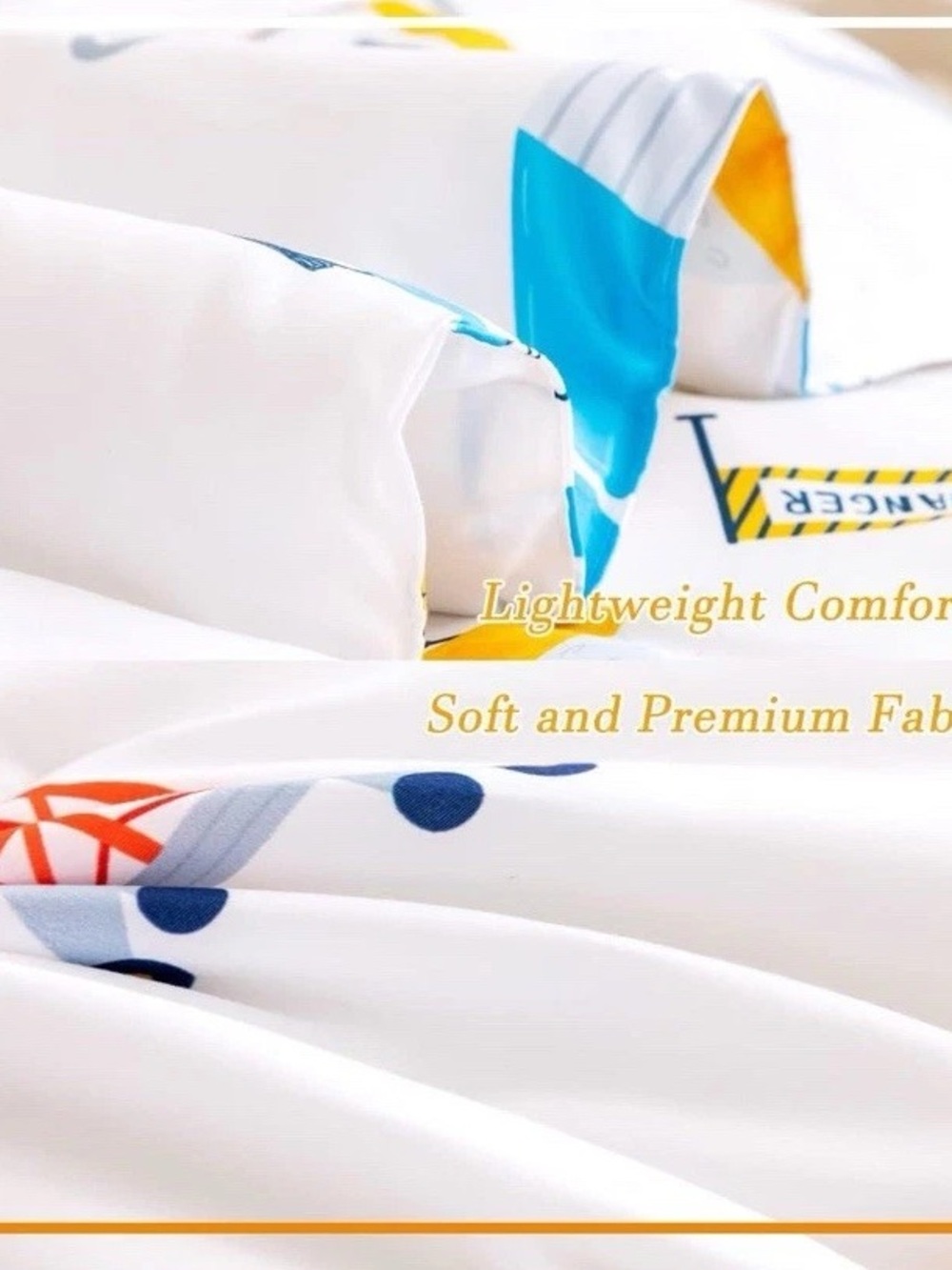 Construction Vehicles Kids Bedding Set - White with Orange, Yellow & Blue - Picture 5 of 8